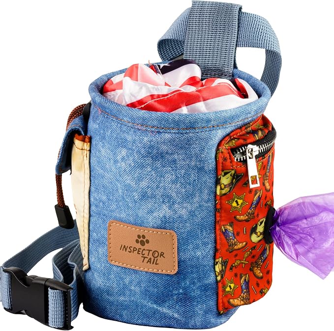INSPECTOR TAIL Dog Treat Pouch for Training, Drawstring Bag, Hands Free | 2 Cup Tote, 4 Ways to Wear, No Bounce, Pull-Out Liner, Pockets for Snacks, Poop Bags & Keys, Pet Walking & Rewarding Holder