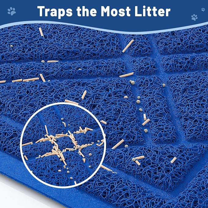 Smiry Cat Litter Box Mat 30x17, Non-Slip Water Resistant Litter Trapping Mat, Easy Clean Less Waste and Urine-Locking Cat Carpet for Indoor, Blue