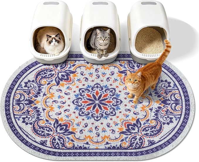 Cat Litter Mat, 40"x30" High Density PVC Litter Trapping Mat, Non-Slip, Waterproof & Urine-Proof Kitty Litter Catcher Mats, Soft on Kitten Paws, Easy to Clean, Cat Essentials Blue