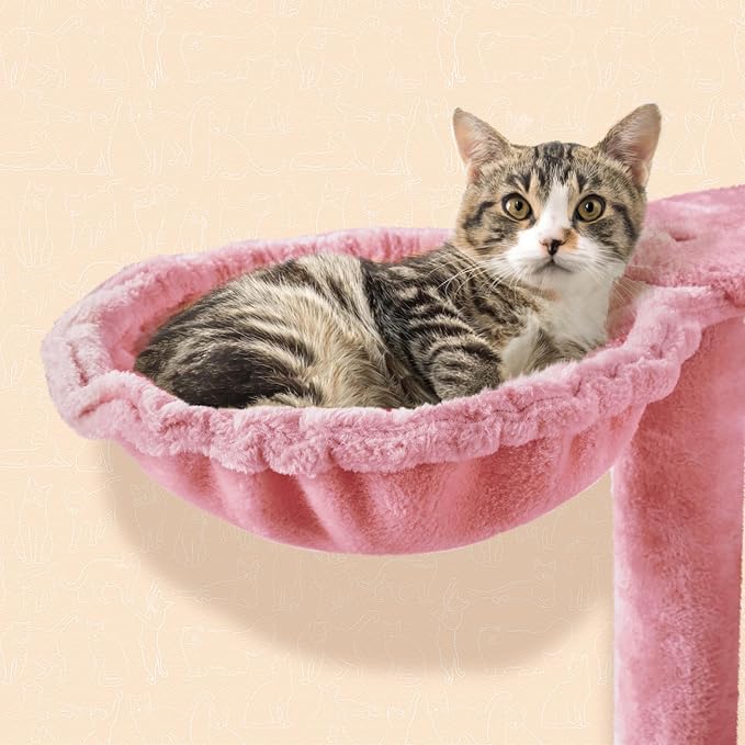 Topeakmart 57 inches Multi-Level Cat Tree Cat Condo with Scratching Posts Kittens Activity Tower Pet Play House Furniture, Pink | Easy to assemble, a great first cat tree with perches, hammock and anti-tip strap, ideal for small to medium cats, pink