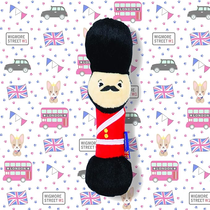 PetLondon British London Royal Guard Plush Dog Toy, Squeaky and 6" Plush London Queen Guard Puppy Toy, Cute Fun Royal London Union Jack Dog Interactive Toy