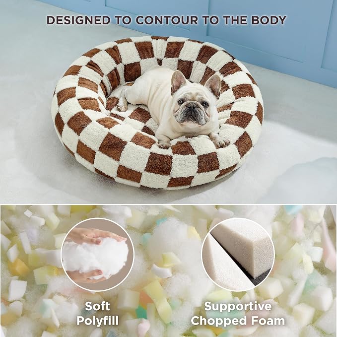 LE SURE Shown on TV Donut Dog Bed Extra Large Size Dog - Round Pet Beds for Calming Puppy with Washable Cover, Orthopedic Modern Beds with Jacquard Shaggy Plush & Anti Slip Bottom, 42 Inch，Brown