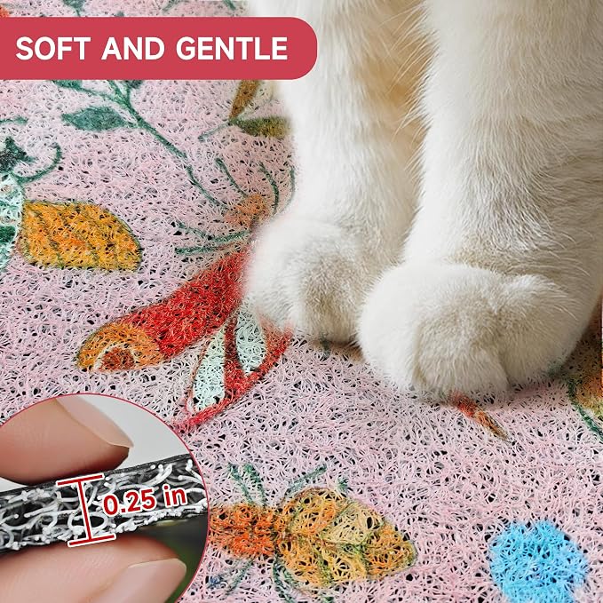 Cat Litter Mat, 24" x 16" Litter Mat, Traps 100% Cat Litter, Non-Slip Litter Box Trapping Mat, Cute Decor Litter Mat, Easy Clean for Scatter Control, Waterproof Urine Protection