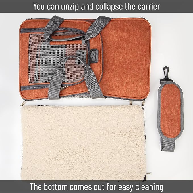 Mr. Pen- Pet Carrier, 17.5" x 11.2" x 11.5", Medium Size, Orange | Portable Travel Carrier for Small Pets, Cats & Small Dogs, Breathable Mesh, Safety Inner Leash