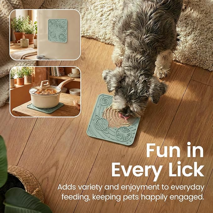 OHMO Lick Mat for Dogs and Cats(Small, Camo&Light Green, 2pcs) Enrichment Accessories Toy Space Star Easy Clean Pet Slow Feeder/Suction Cups, Licking Pad for Anxiety Relief and Boredom Reduction