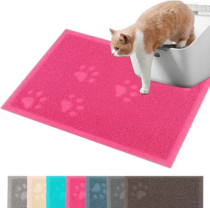 Darkyazi Cat Litter Box Mat for Floor Litter Trapping Mat Non-Slip Backing, Scatter Control, Easy Clean, Water Resistant, Soft on Paws (15.75" x 11.75",Rose red)