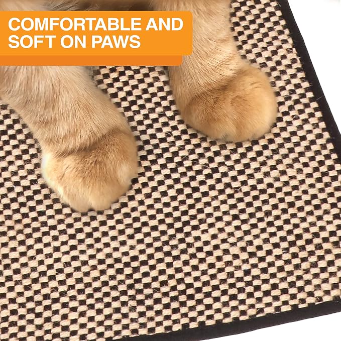 Neater Pets Jute Cat Litter Trapping Mat - Catches Spilled Litter Mess from Kitty Litter Box to Protect Floors, Soft on Cats Paws, Anti-Skid Backing, Easy to Clean, Checkered, 24" x 36"