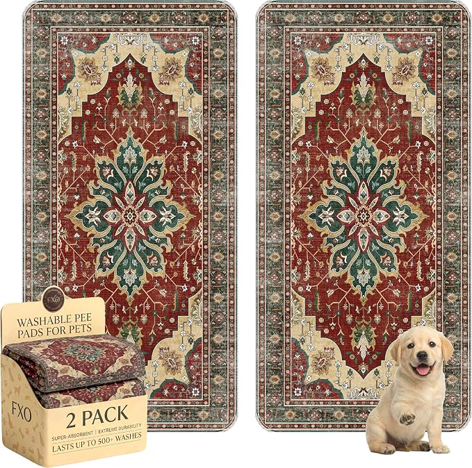 Washable Pee Pads for Dogs,Great Urine Absorbent Reusable Puppy Training Pads,Waterproof,Leak-Proof & Non-Slip Potty Pads for Whelping,Crate,Playpen,Bed.(Red Forest Floral,36"x72")