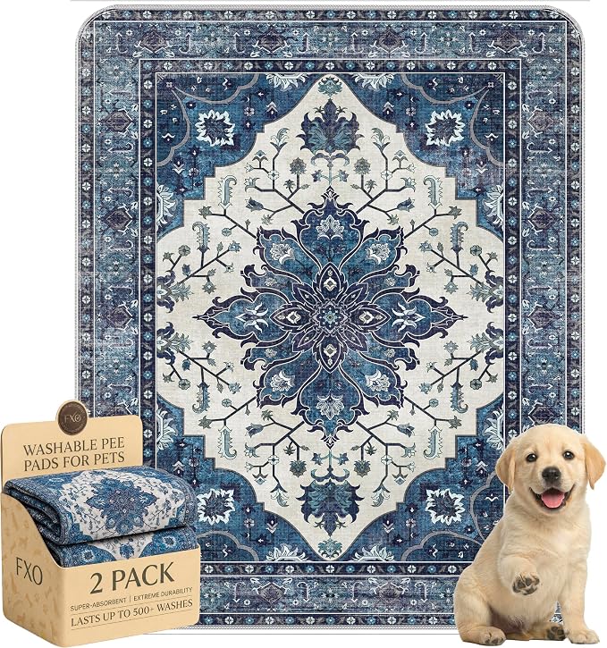 Washable Pee Pads for Dogs,Great Urine Absorbent Reusable Puppy Training Pads,Waterproof,Leak-Proof & Non-Slip Potty Pads for Whelping,Crate,Playpen,Bed.(Dark Navy Floral,31"x36")