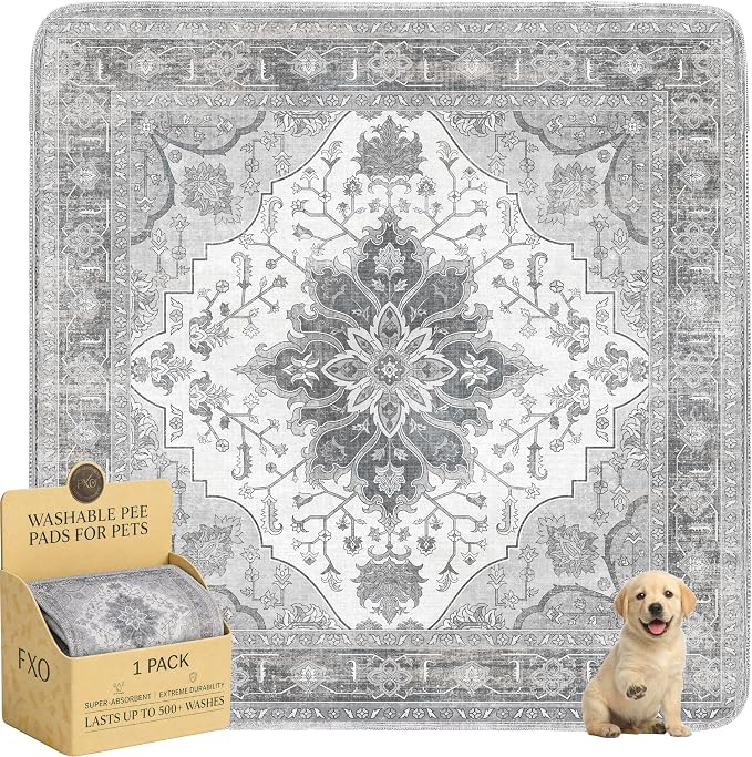 Washable Pee Pads for Dogs,Great Urine Absorbent Reusable Puppy Training Pads,Waterproof,Leak-Proof & Non-Slip Potty Pads for Whelping,Crate,Playpen,Bed.(Gray Floral,72"x72")