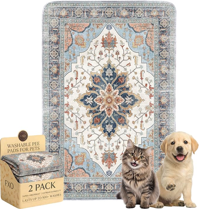 Washable Pee Pads for Dogs and Cats,Great Urine Absorbent Reusable Puppy Training Pads,Waterproof,Leak-Proof & Non-Slip Cat Litter Box Mat for Whelping,Crate,Playpen,Bed.(Blue Floral,18"x28")