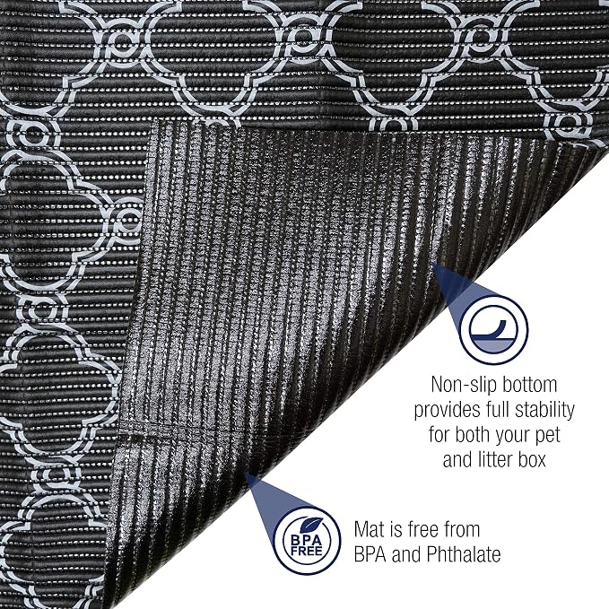 Fresh Kitty Durable XL Jumbo Foam Litter Box Mat–No Phthalate, Water Resistant, Traps Litter from Box, Scatter Control, Easy Clean Mats–Black & White 40"x 25", Black/White Quatrefoil(9036)(Pack of 6)