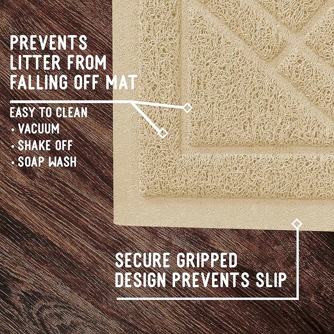 Downtown Pet Supply - Padded Non-Slip Cat Litter Mat - Waterproof for All Litter Types - Beige Large 35 in x 42 in