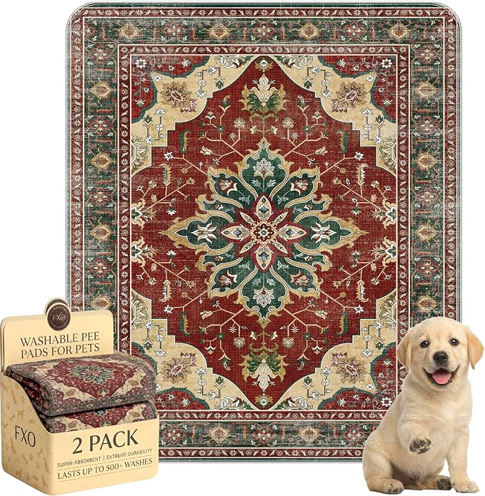 Washable Pee Pads for Dogs,Great Urine Absorbent Reusable Puppy Training Pads,Waterproof,Leak-Proof & Non-Slip Potty Pads for Whelping,Crate,Playpen,Bed.(Red Forest Floral,31"x36")