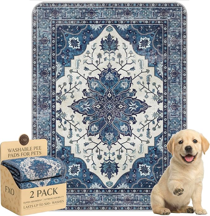Washable Pee Pads for Dogs,Great Urine Absorbent Reusable Puppy Training Pads,Waterproof,Leak-Proof & Non-Slip Potty Pads for Whelping,Crate,Playpen,Bed.(Dark Navy Floral,18"x24")
