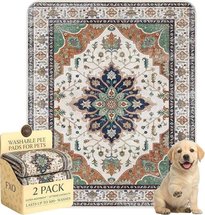 Washable Pee Pads for Dogs,Great Urine Absorbent Reusable Puppy Training Pads,Waterproof,Leak-Proof & Non-Slip Potty Pads for Whelping,Crate,Playpen,Bed.(Dark Teal Floral,31"x36")