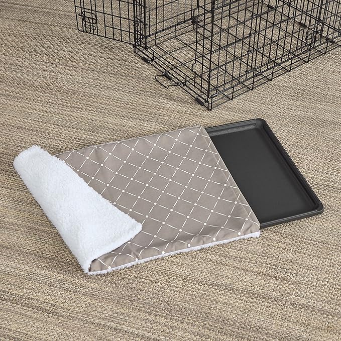 MidWest Homes for Pets Quiet Time Reversible Crate Pan Cover 24' Mushroom Diamond/Fleece, Small