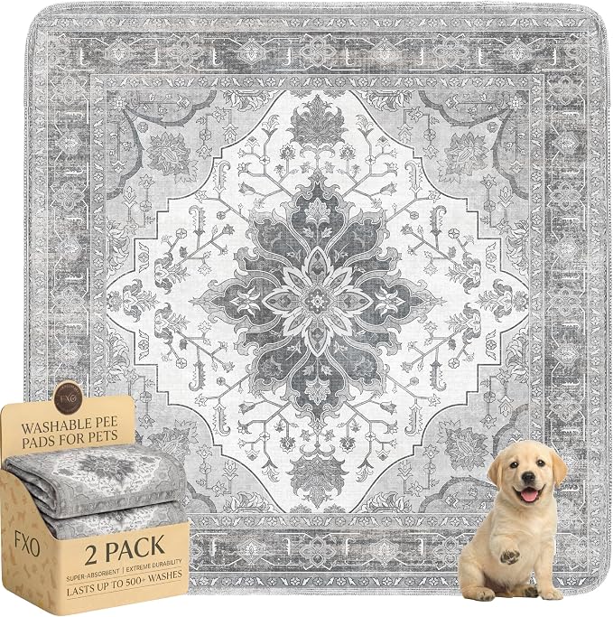 Washable Pee Pads for Dogs,Great Urine Absorbent Reusable Puppy Training Pads,Waterproof,Leak-Proof & Non-Slip Potty Pads for Whelping,Crate,Playpen,Bed.(Gray Floral,48"x48")