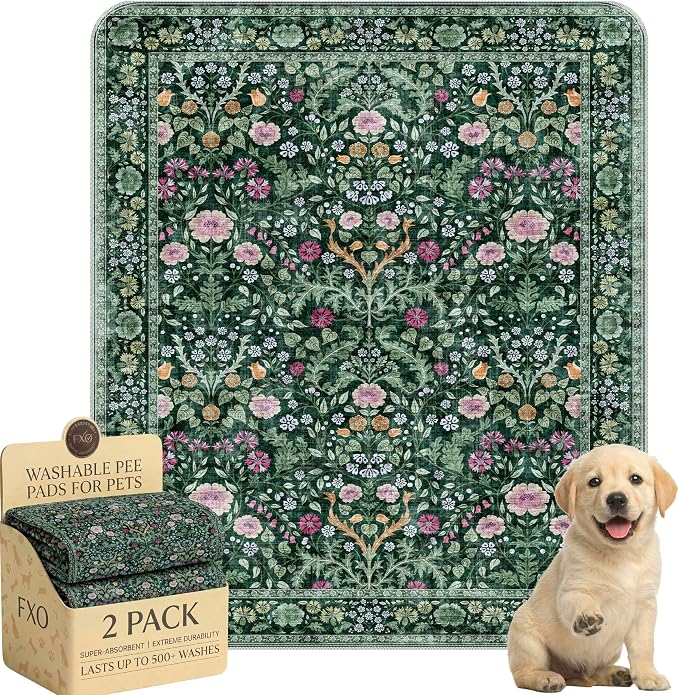 Washable Pee Pads for Dogs,Great Urine Absorbent Reusable Puppy Training Pads,Waterproof,Leak-Proof & Non-Slip Potty Pads for Whelping,Crate,Playpen,Bed.(Midnight Garden Floral,31"x36")