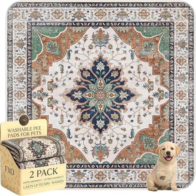 Washable Pee Pads for Dogs,Great Urine Absorbent Reusable Puppy Training Pads,Waterproof,Leak-Proof & Non-Slip Potty Pads for Whelping,Crate,Playpen,Bed.(Dark Teal Floral,54"x54")