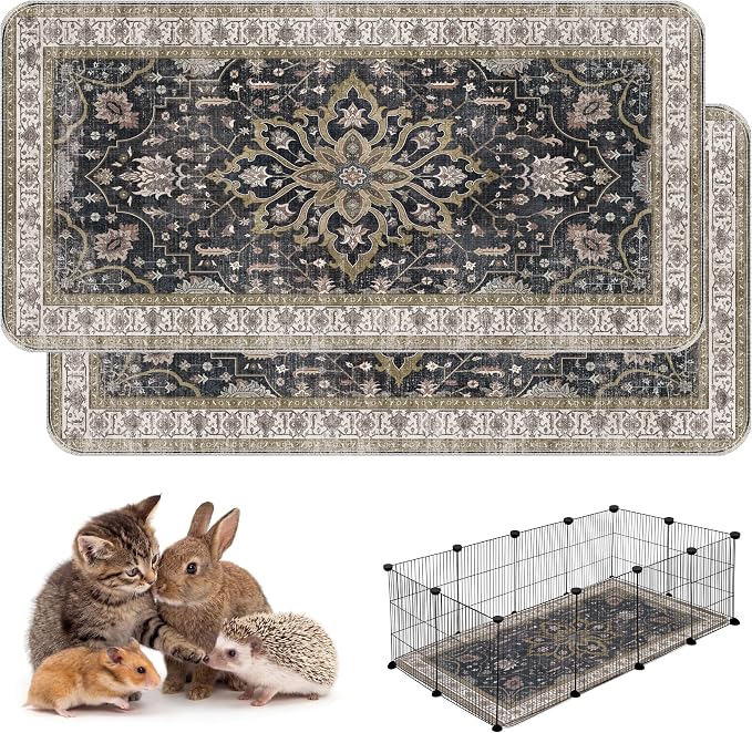 Washable Guinea Pig Pee Pads,Absorbent Reusable Guinea Pig Cage Liners,Waterproof,Leak-Proof & Non-Slip Potty Pads for Small Animals Rabbit Hamster Rat.(Black Floral,24"x48")