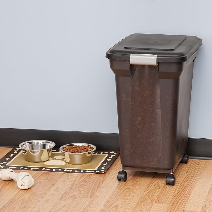 IRIS USA Dog Food Storage Container, Up to 40 lbs, Smoke, Made in USA | Wheels for Mobility, Airtight Seal, BPA-Free, Best for Bird Seed, Cat food, Cat Litter, Chicken Feed, Pellets