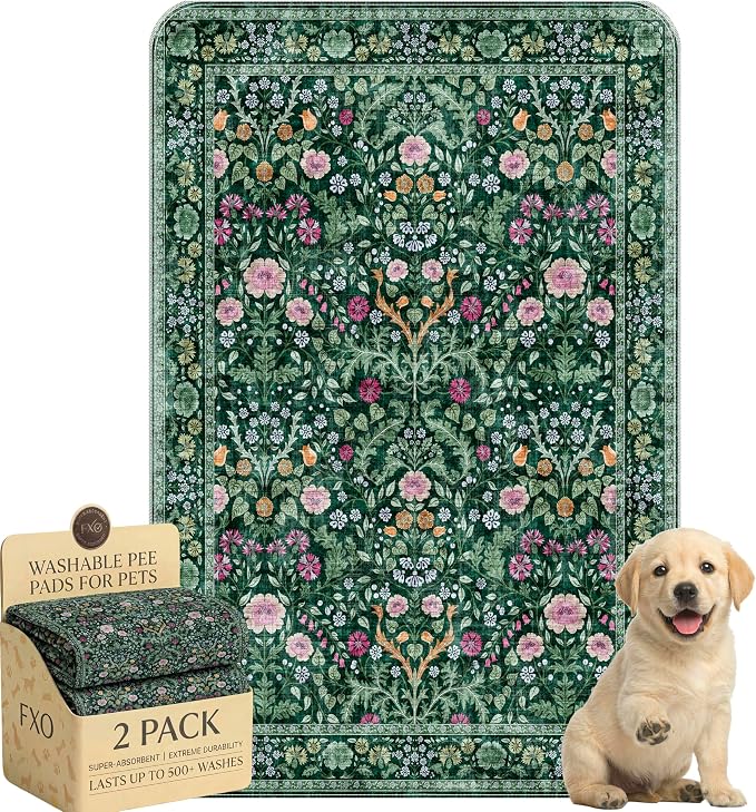 Washable Pee Pads for Dogs,Great Urine Absorbent Reusable Puppy Training Pads,Waterproof,Leak-Proof & Non-Slip Potty Pads for Whelping,Crate,Playpen,Bed.(Midnight Garden Floral,24"x36")