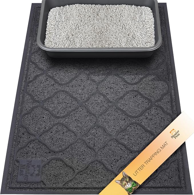 Neater Pets Neater Mat Cat Litter Mat, Thick & Durable Cat Mat for Litter Box, Trapper Pad Catches Mess to Protect Indoor Floors, Soft on Kitty Paws, Anti-Skid Grip Backing, Easy to Clean, Black