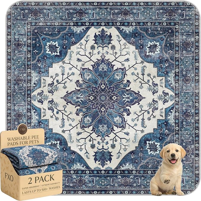 Washable Pee Pads for Dogs,Great Urine Absorbent Reusable Puppy Training Pads,Waterproof,Leak-Proof & Non-Slip Potty Pads for Whelping,Crate,Playpen,Bed.(Dark Navy Floral,48"x48")
