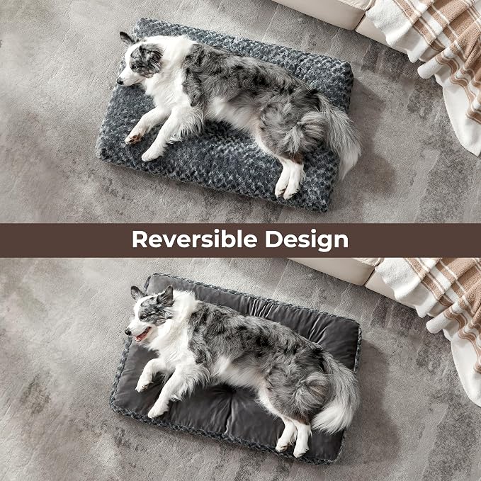 Double-Sided Dog Beds Medium Sized Dog, Washable Dog Crate Beds, Thick Supportive Pet Sleeping Mat, Reversible Dogs Pillow Weight Up to 50lbs, 35x22, Dark Grey