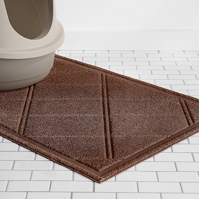 Amazon Basics Less-Mess Cat Litter Box Mat, 24" x 35", Unscented, Brown 1 Count (Pack of 10)