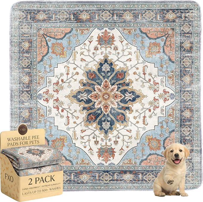 Washable Pee Pads for Dogs,Great Urine Absorbent Reusable Puppy Training Pads,Waterproof,Leak-Proof & Non-Slip Potty Pads for Whelping,Crate,Playpen,Bed.(Blue Floral,48"x48")