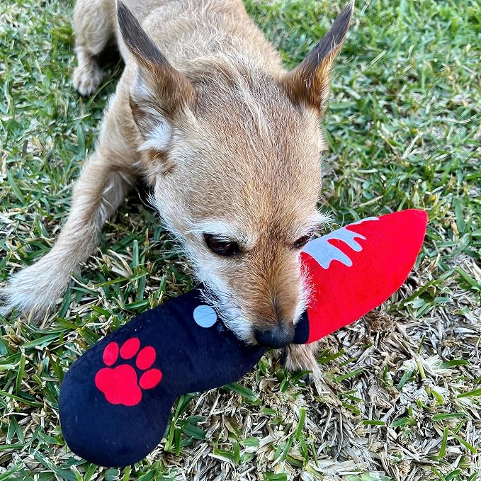 Bloody Knife® Brand Dog Toy (Medium) | Halloween Horror Plush Toy for Small and Medium Dog Breeds | Scary Funny Squeaky and Crinkle Toy | Machine Washable