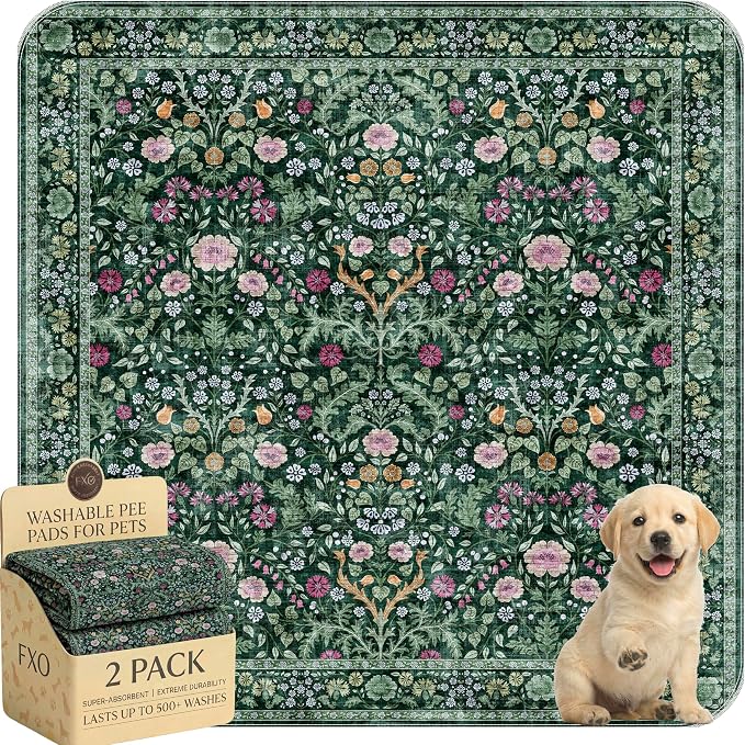 Washable Pee Pads for Dogs,Great Urine Absorbent Reusable Puppy Training Pads,Waterproof,Leak-Proof & Non-Slip Potty Pads for Whelping,Crate,Playpen,Bed.(Midnight Garden Floral,36"x36")