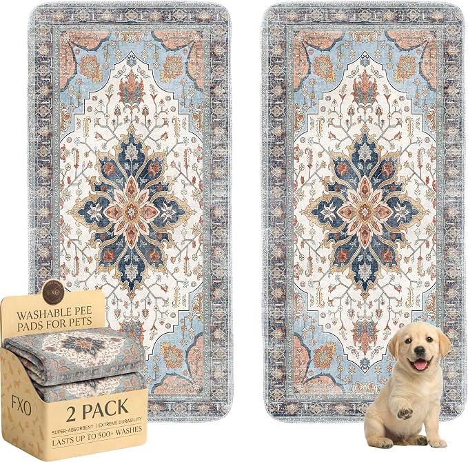 Washable Pee Pads for Dogs,Great Urine Absorbent Reusable Puppy Training Pads,Waterproof,Leak-Proof & Non-Slip Potty Pads for Whelping,Crate,Playpen,Bed.(Blue Floral,36"x72")