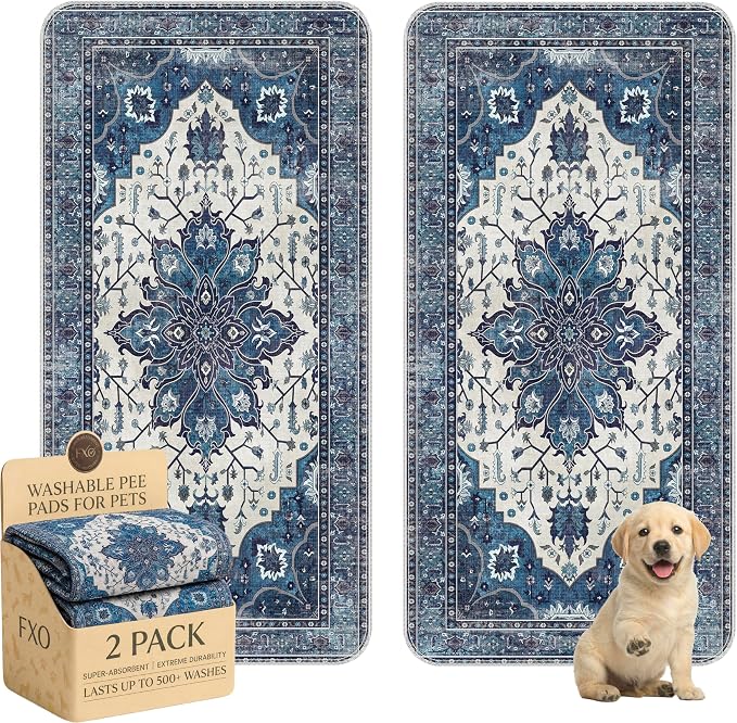 Washable Pee Pads for Dogs,Great Urine Absorbent Reusable Puppy Training Pads,Waterproof,Leak-Proof & Non-Slip Potty Pads for Whelping,Crate,Playpen,Bed.(Dark Navy Floral,36"x72")