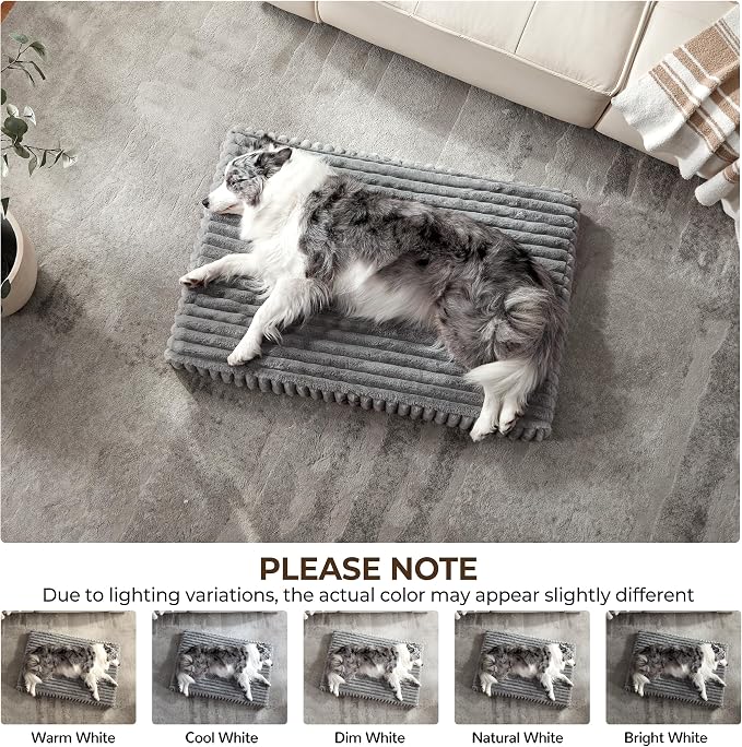 Dog Bed Large Sized for Crate, Orthopedic Pet Pad for Dogs with Removable Washable Cover, Waterproof Dogs Beds Up to 50 lbs, Soft Plush Surface & Egg Foam for Calming, 35x22x3 Inch, Grey
