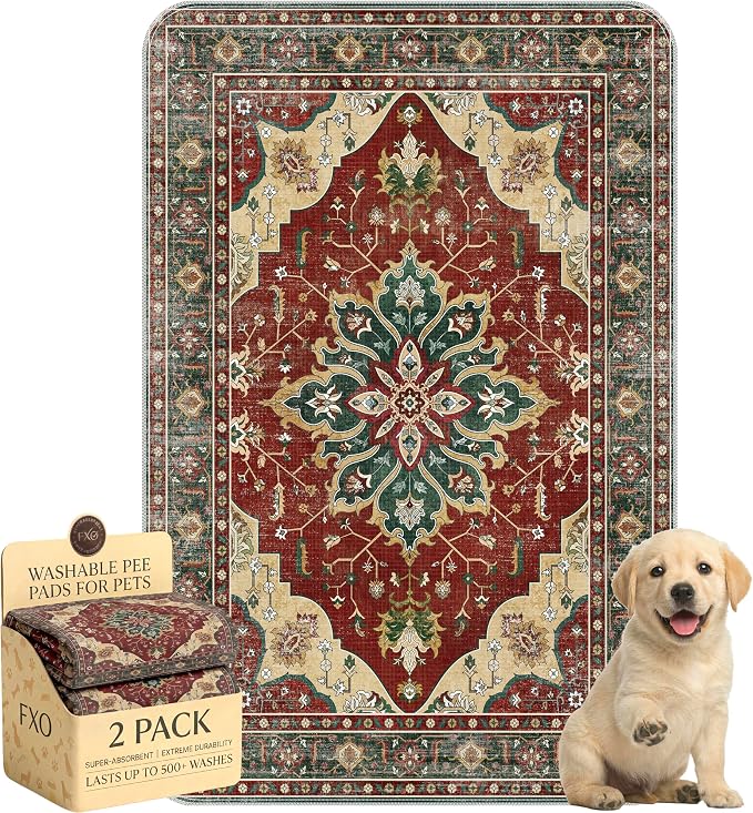Washable Pee Pads for Dogs,Great Urine Absorbent Reusable Puppy Training Pads,Waterproof,Leak-Proof & Non-Slip Potty Pads for Whelping,Crate,Playpen,Bed.(Red Forest Floral,24"x36")