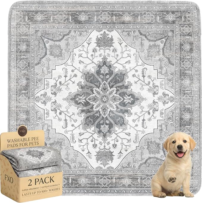 Washable Pee Pads for Dogs,Great Urine Absorbent Reusable Puppy Training Pads,Waterproof,Leak-Proof & Non-Slip Potty Pads for Whelping,Crate,Playpen,Bed.(Gray Floral,36"x36")