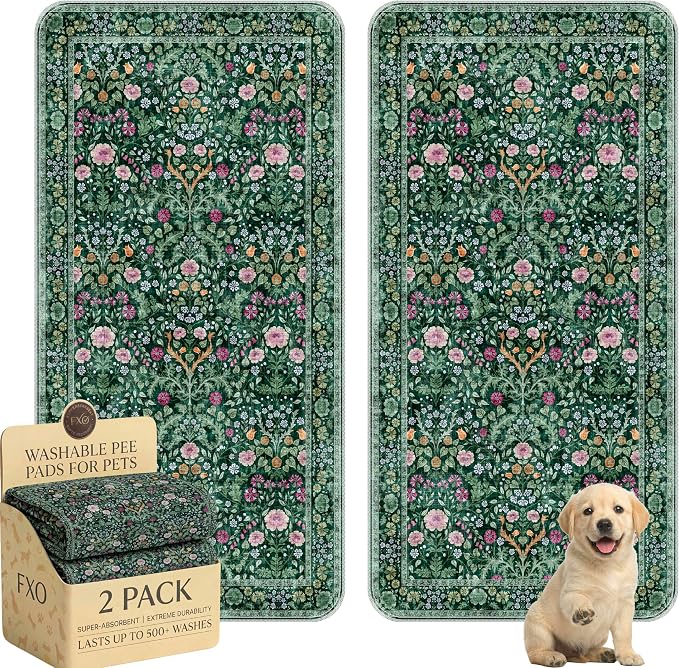 Washable Pee Pads for Dogs,Great Urine Absorbent Reusable Puppy Training Pads,Waterproof,Leak-Proof & Non-Slip Potty Pads for Whelping,Crate,Playpen,Bed.(Midnight Garden Floral,36"x72")