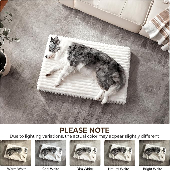 Dog Bed XL Sized for Crate, Orthopedic Pet Pad for Dogs with Removable Washable Cover, Waterproof Dogs Beds Up to 100 lbs, Soft Plush Surface & Egg Foam for Calming, 41x27x4 Inch, Cream
