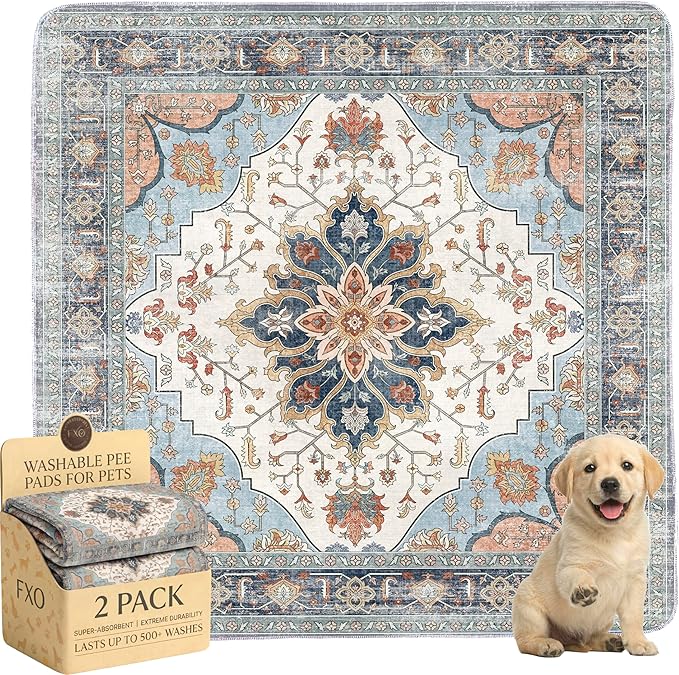 Washable Pee Pads for Dogs,Great Urine Absorbent Reusable Puppy Training Pads,Waterproof,Leak-Proof & Non-Slip Potty Pads for Whelping,Crate,Playpen,Bed.(Blue Floral,36"x36")