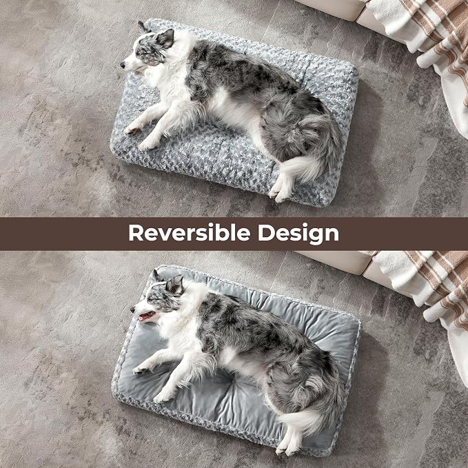 Double-Sided Dog Beds Large Sized Dog, Washable Dog Crate Beds, Thick Supportive Pet Sleeping Mat, Reversible Dogs Pillow Weight Up to 75lbs, 41x27, Light Grey