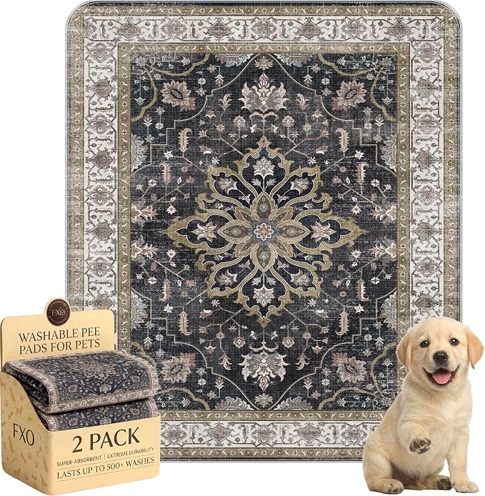 Washable Pee Pads for Dogs,Great Urine Absorbent Reusable Puppy Training Pads,Waterproof,Leak-Proof & Non-Slip Potty Pads for Whelping,Crate,Playpen,Bed.(Black Floral,31"x36")