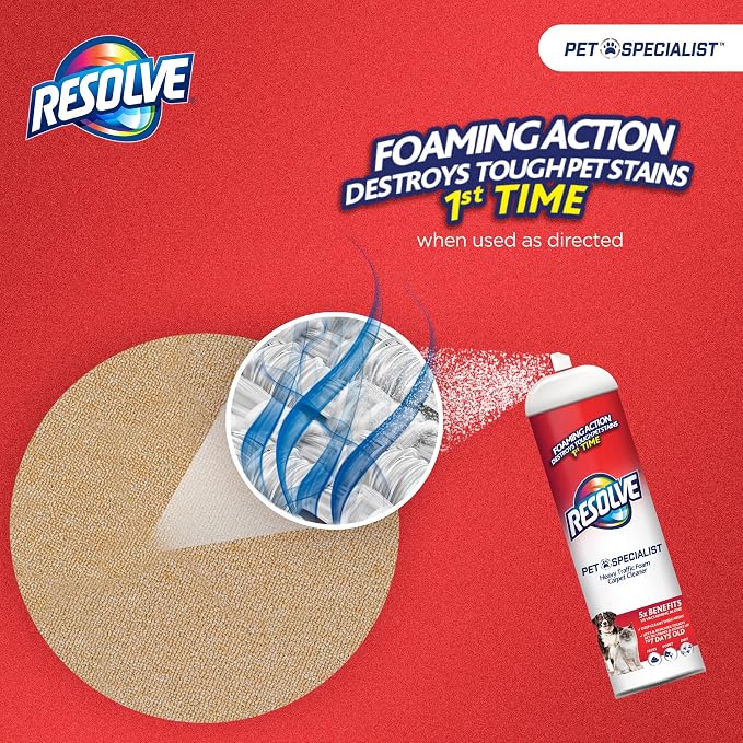 Resolve Pet Specialist Heavy Traffic Foam Carpet Cleaner, Pet Stain & Odor Remover, 22 oz Cans, 2 Pack