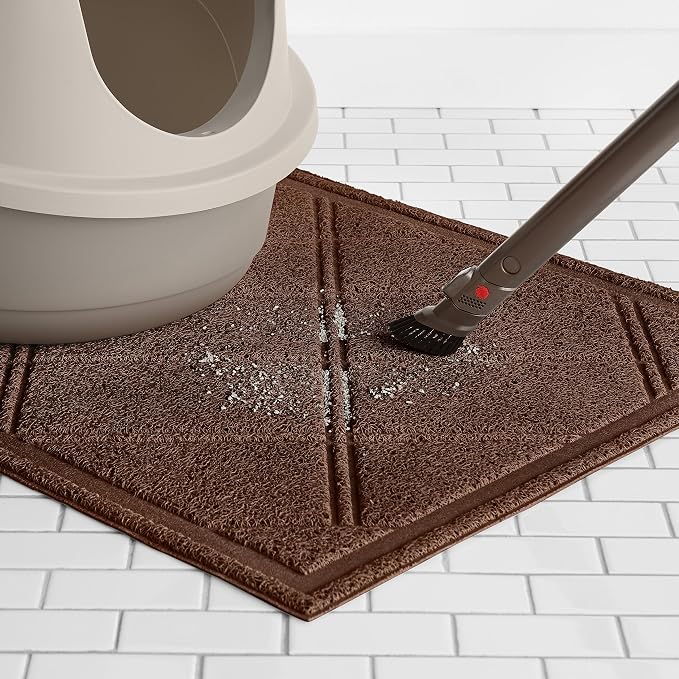 Amazon Basics Less-Mess Cat Litter Box Mat, 24" x 35", Unscented, Brown 1 Count (Pack of 10)