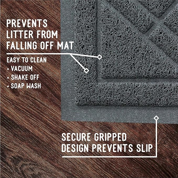 Downtown Pet Supply - Kitty Litter Mat - Padded, Non-Slip Mat for Cat Litter Box - Waterproof Mat for All Litter Types - Grey - Large - 35 in x 42 in