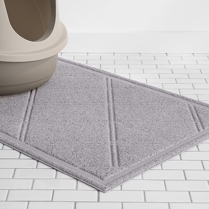 Amazon Basics Less-Mess Litter Trapping Cat Litter Box Mat, Soft on Kitty Paws, Waterproof, Scatter Control, 24" x 35", Grey 1 Count (Pack of 10)