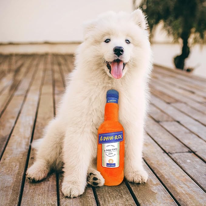 Bark Bros - Liquor Bottle Dog Toy - Plush Squeaky Dog Toys Funny Drink Parody - Alcohol Dog Toy - Dog Birthday Toy - Cute Dog Toys - Puppy Gifts - Puppy Stuff - Dog Stuff (Large, Apawrol Spritz)