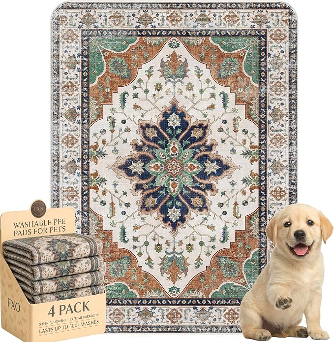 4PACK Washable Pee Pads for Dogs,Great Urine Absorbent Reusable Puppy Training Pads,Waterproof,Leak-Proof & Non-Slip Potty Pads for Whelping,Crate,Playpen,Bed.(Dark Teal Floral,18"x24")